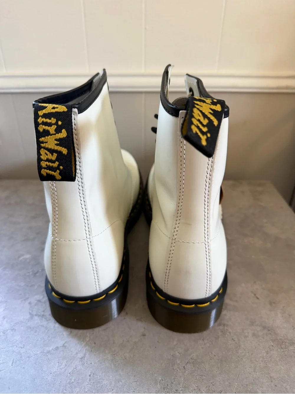 Dr. Martens 1460 White Leather Lace-Up Boots with Black Trim NWT Men’s size 10